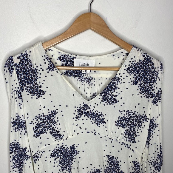 BA&SH Bruce microfloral print shirred v-neck blouse in ecru size M - Picture 4 of 13